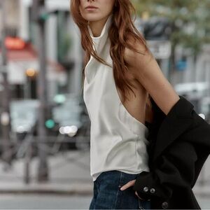 Zara Satin Effect Halter Top cream white